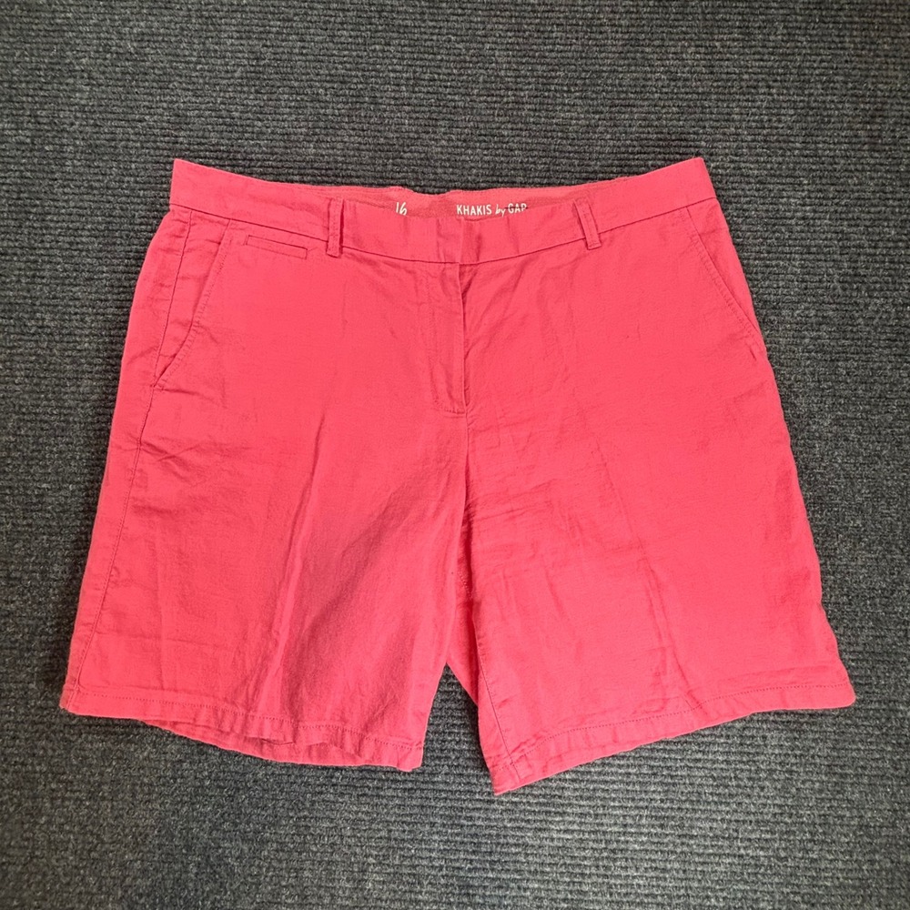 Gap Khakis Boyfriend Roll-Up Shorts Coral Pink Linen Cotton Blend Size 16 514152
